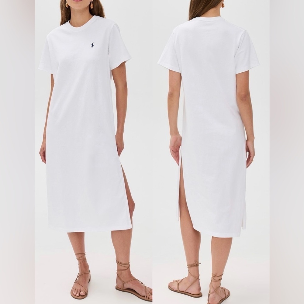 NEW Polo Ralph Lauren Crew Neck T-Shirt MIDI Dress XS  White